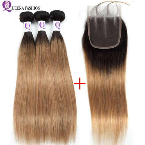 Peruvian H Straight Human Hair 3Bundles with Closure