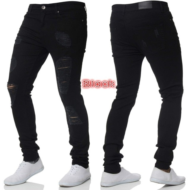 Mens Casual Skinny Jeans Pants Men Solid black r