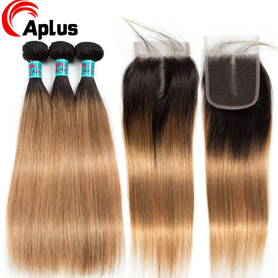 Hair Peruvian Ombre Bundles Straight With Closure