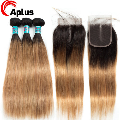 Hair Peruvian Ombre Bundles Straight With Closure