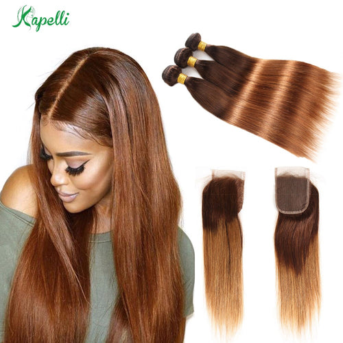 Brazilian Straight Human Hair Bundles With Closure