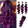 Coco Body Wave 3 Bundle With Closure 1B/Purple Color Brazilian Hair.