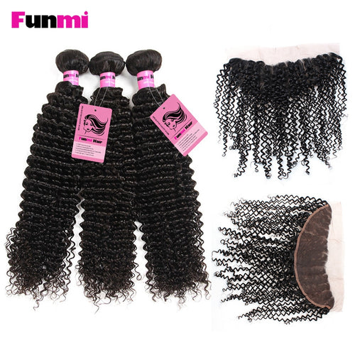 Peruvian Hair 3 Bundles with Frontal 3PCS Kinky Curl with Frontal