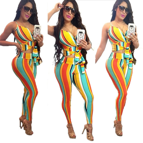 Striped Sexy 2 Piece Set Women Summer
