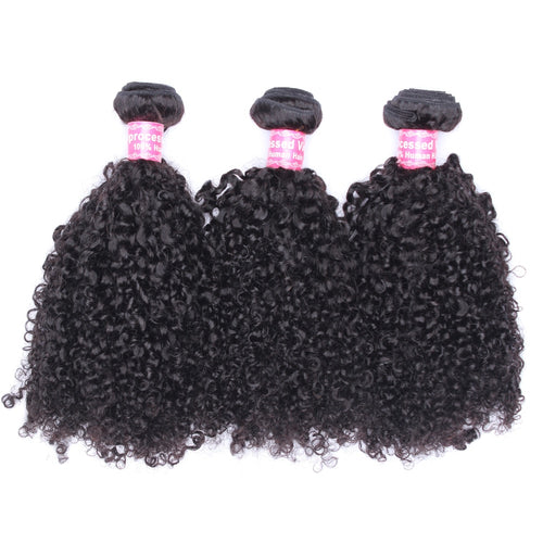 Kinky Curly Hair Human Brazilian Hair Weave Bundles Natural Color