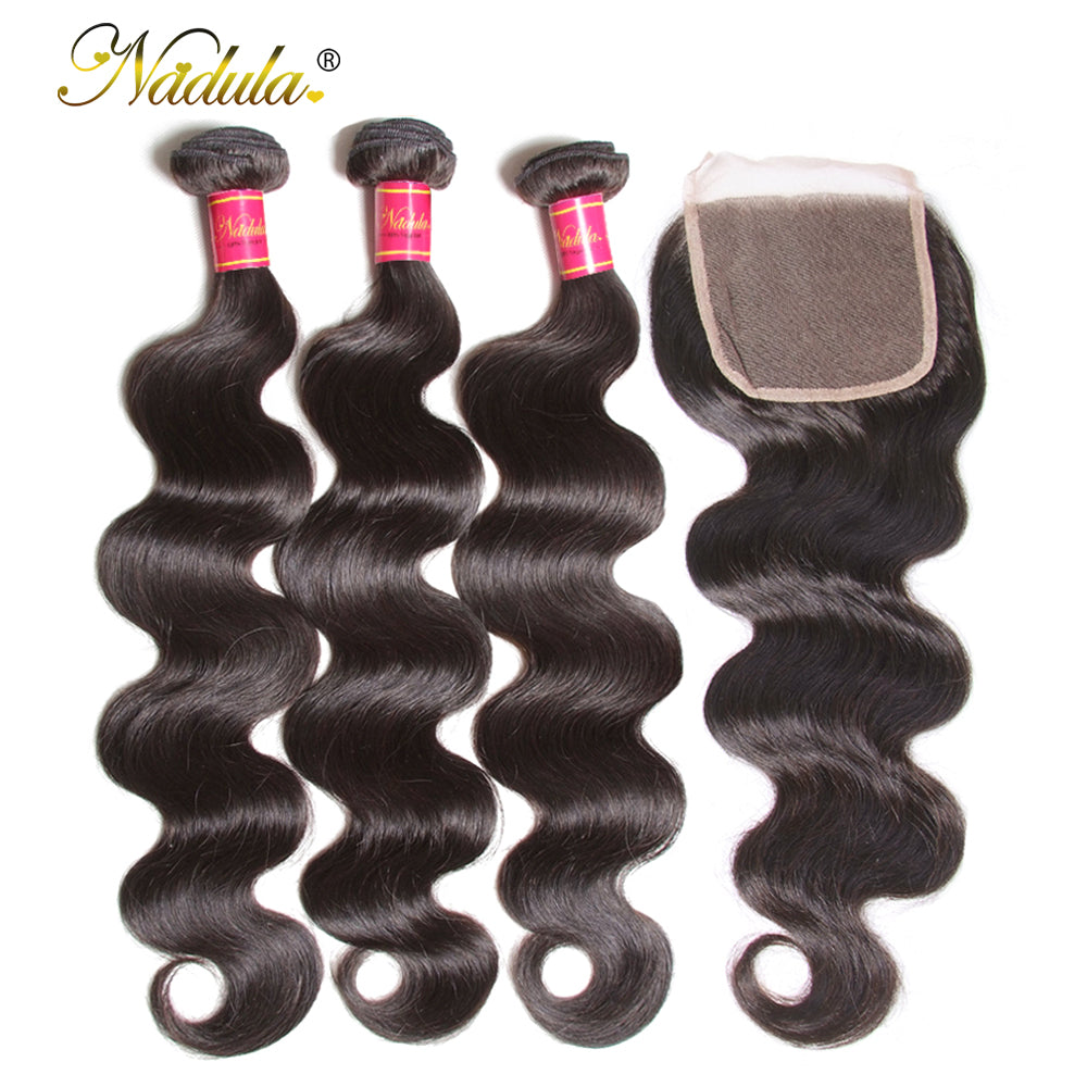 Hair Brazilian Body Wave  With Closure 4*4 Lace