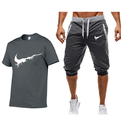 Summer Men's Sets T Shirts+shorts Gyms Workout Fitness