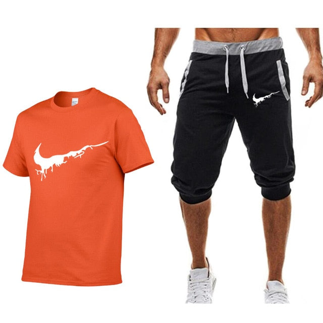 Summer Men's Sets T Shirts+shorts Gyms Workout Fitness