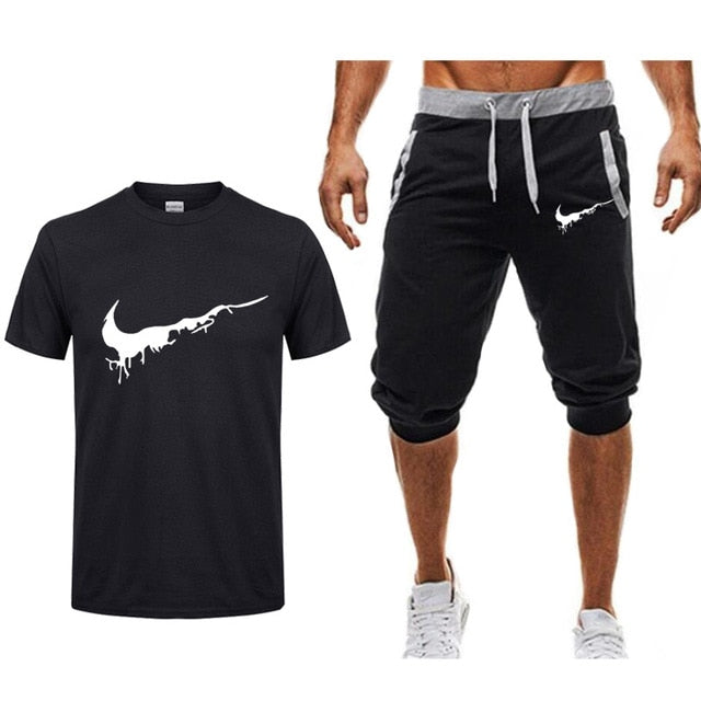 Summer Men's Sets T Shirts+shorts Gyms Workout Fitness