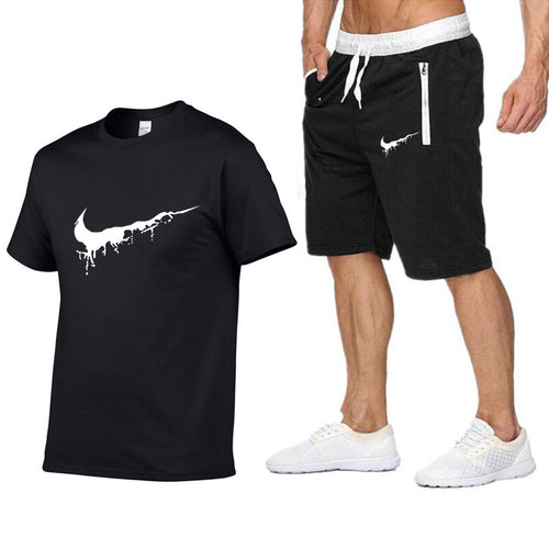 Two Piece Set Men Short Sleeve T Shirt Cropped