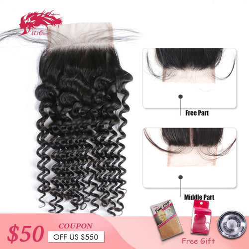 Brazilian Lace Closure Deep Wave 4x4 Virgin Human Hair Closure