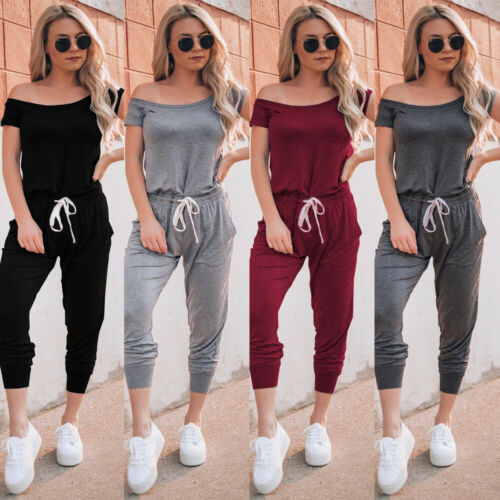 Hirigin Women's Casual Off Shoulder Jumpsuits Bodycon Short