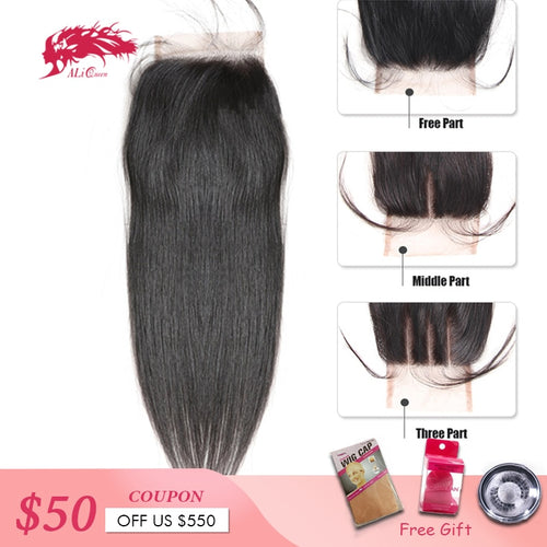 Human Hair Lace Closure Brazilian Straight Hair Closure 4X4 Free