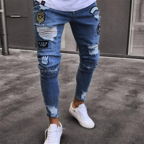 Men Stretchy Ripped Skinny Jeans